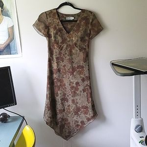 Vintage 90s/y2k CDC Petites Earth Tone Floral Party Midi Dress